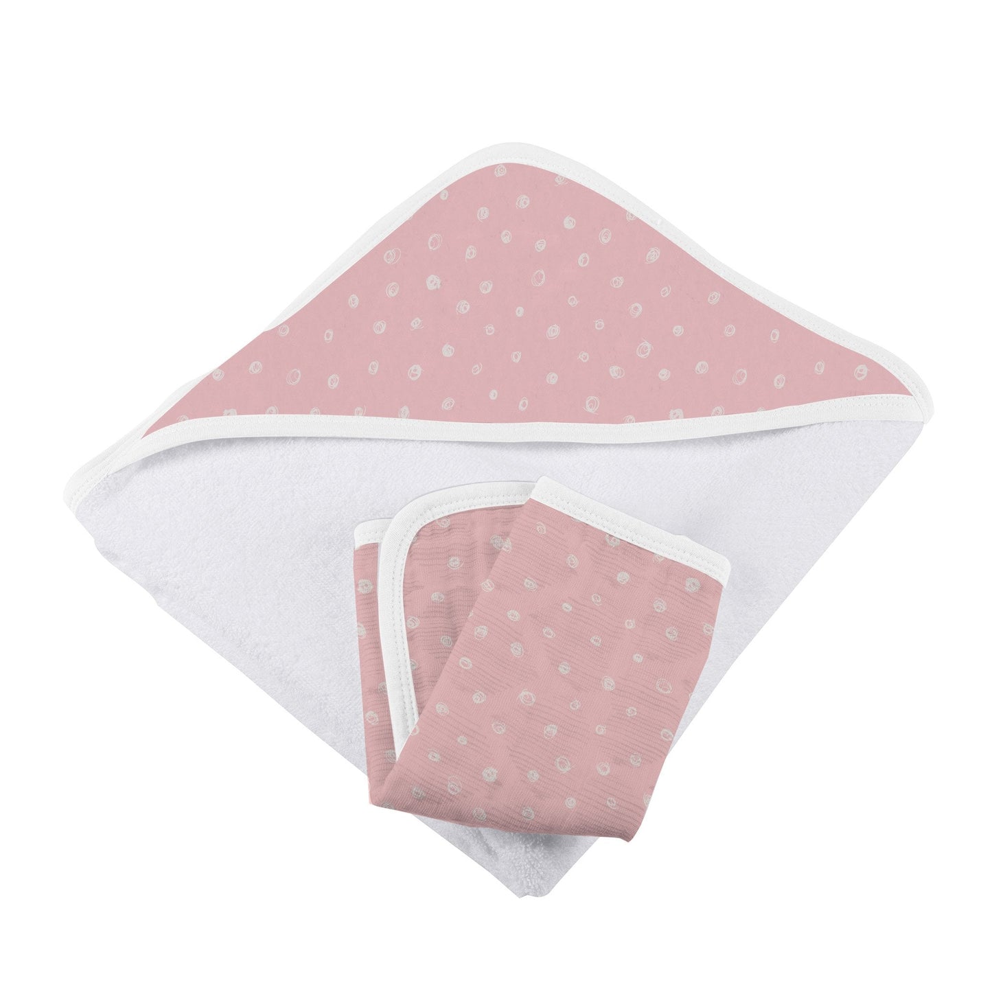 Pink Pearl Polka Dot Hooded Bamboo Towel and Washcloth Set