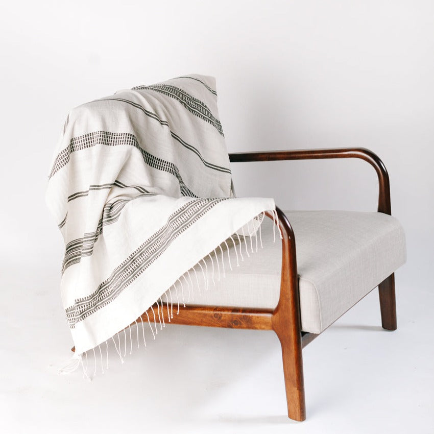 Aden Cotton Throw - Natural / Grey