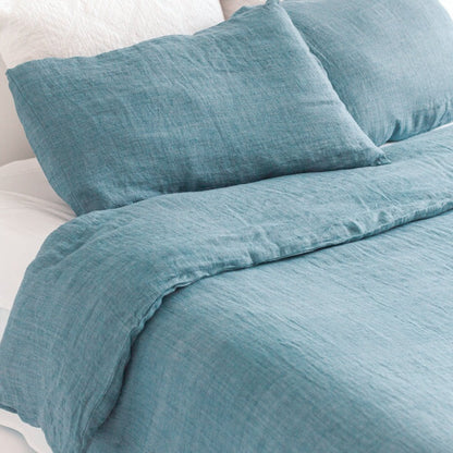 Linen Queen Duvet Cover Set - Denim Blue