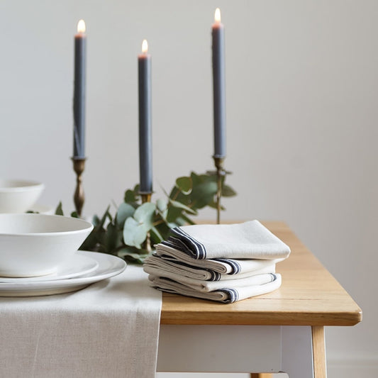 S/4 - Provincial Linen/Cotton Napkins - Natural / French Navy