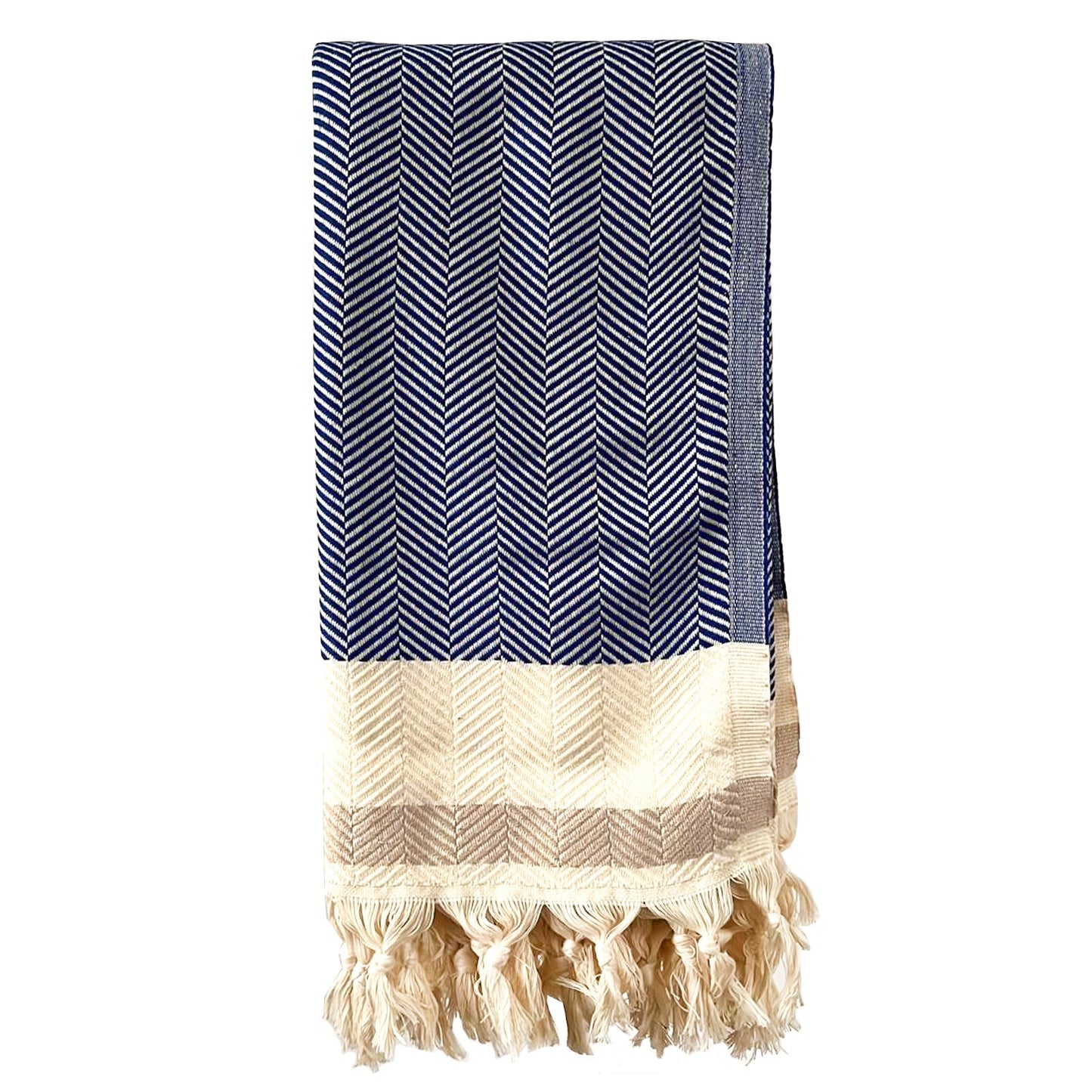 Pipa Sustainable Hand-loomed Cotton Throw Blanket - Blue