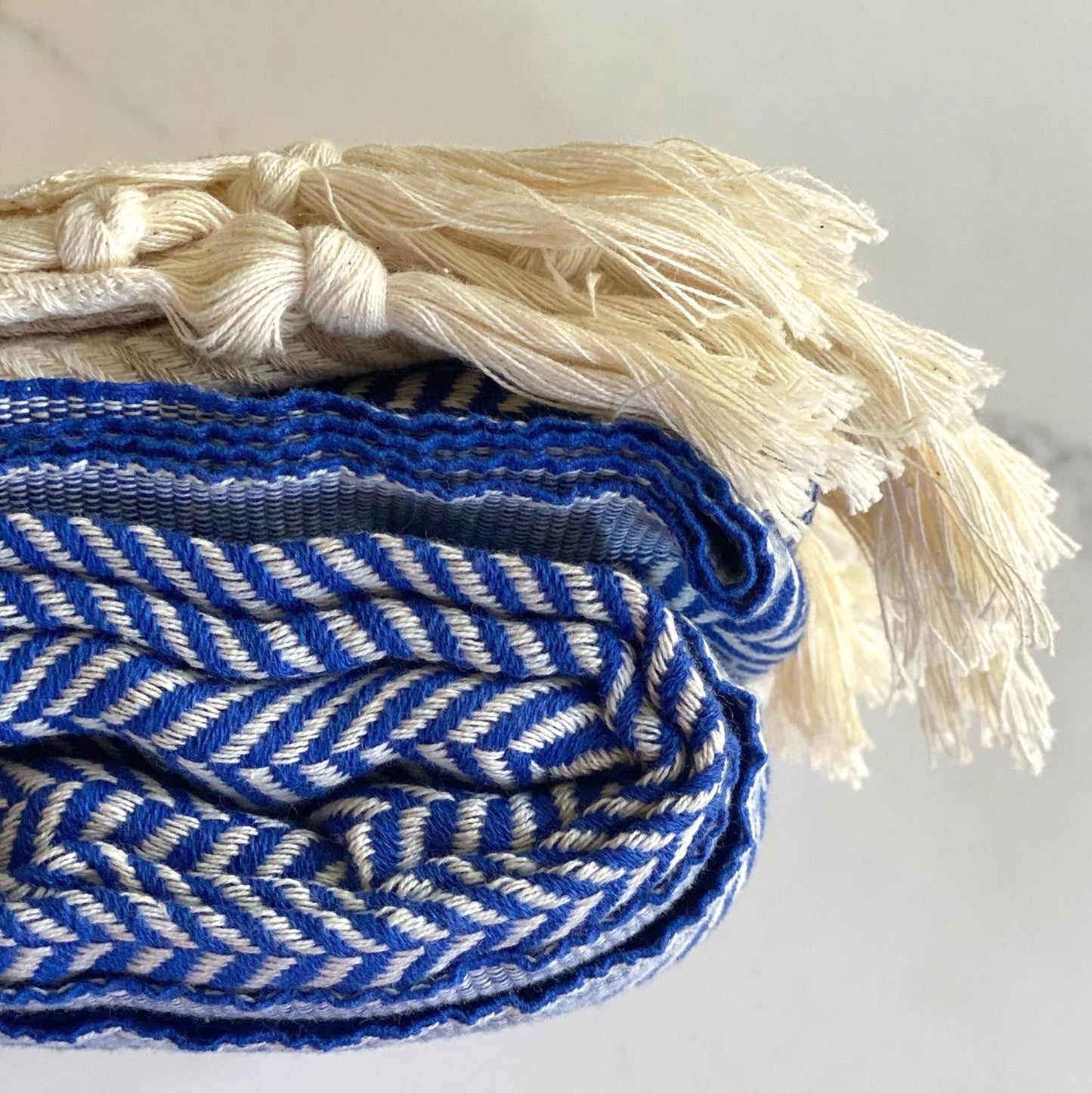 Pipa Sustainable Hand-loomed Cotton Throw Blanket - Blue