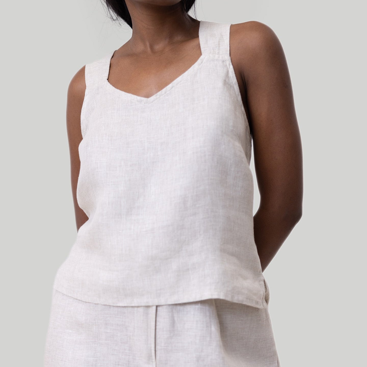 Crossback Tank Top in Linen Checks