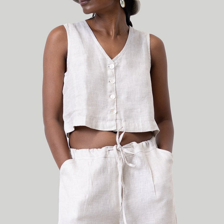 Cropped Vest Top in Ecru