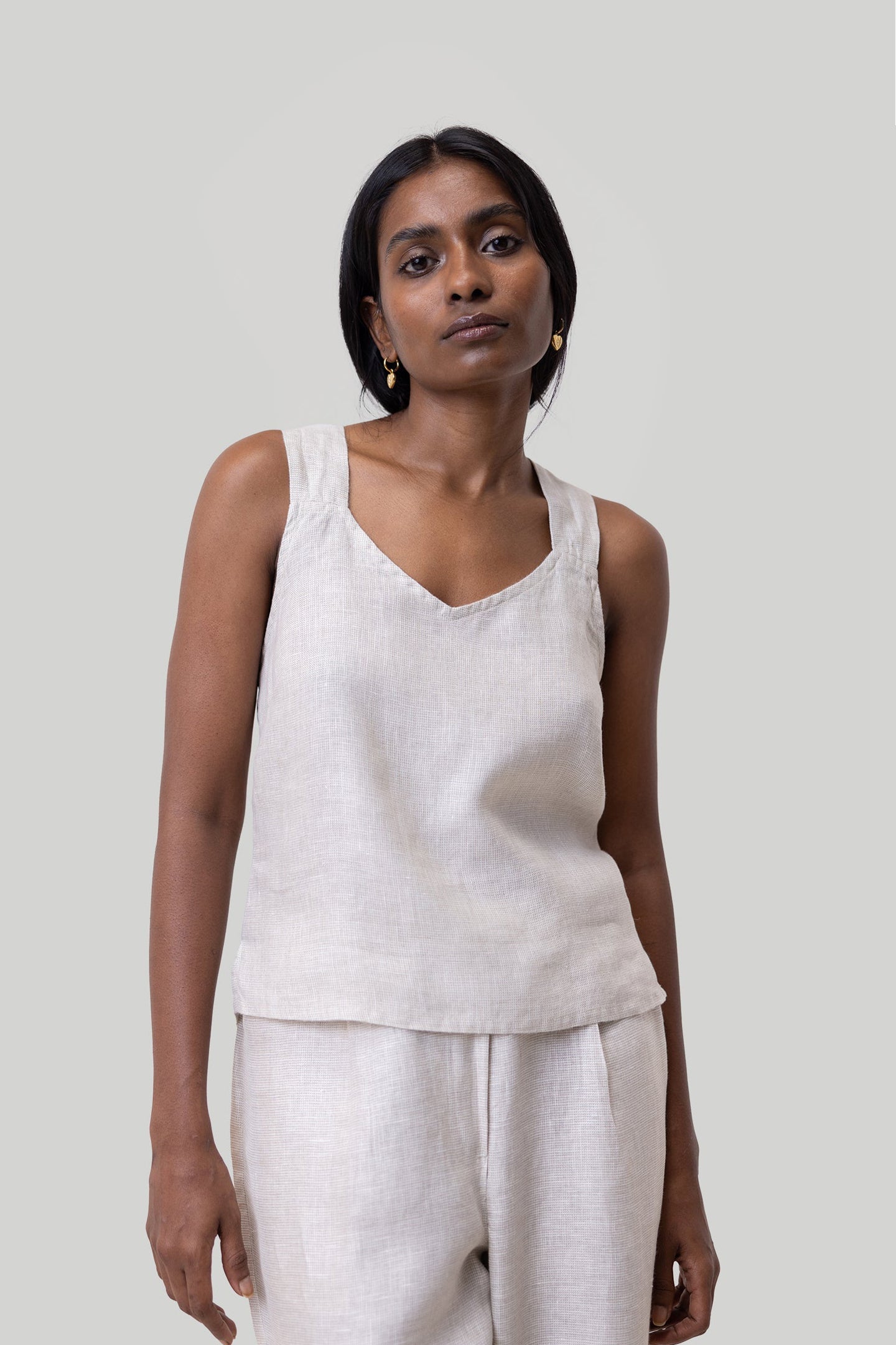 Crossback Tank Top in Linen Checks