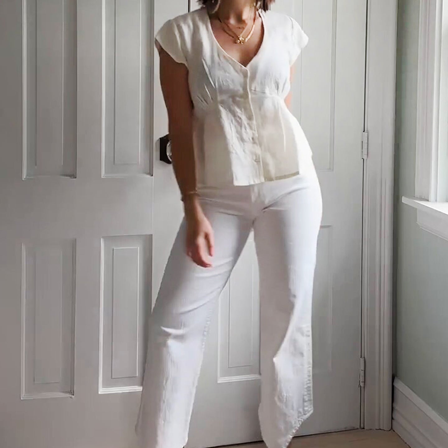 Deep V-neck Top in Off-white