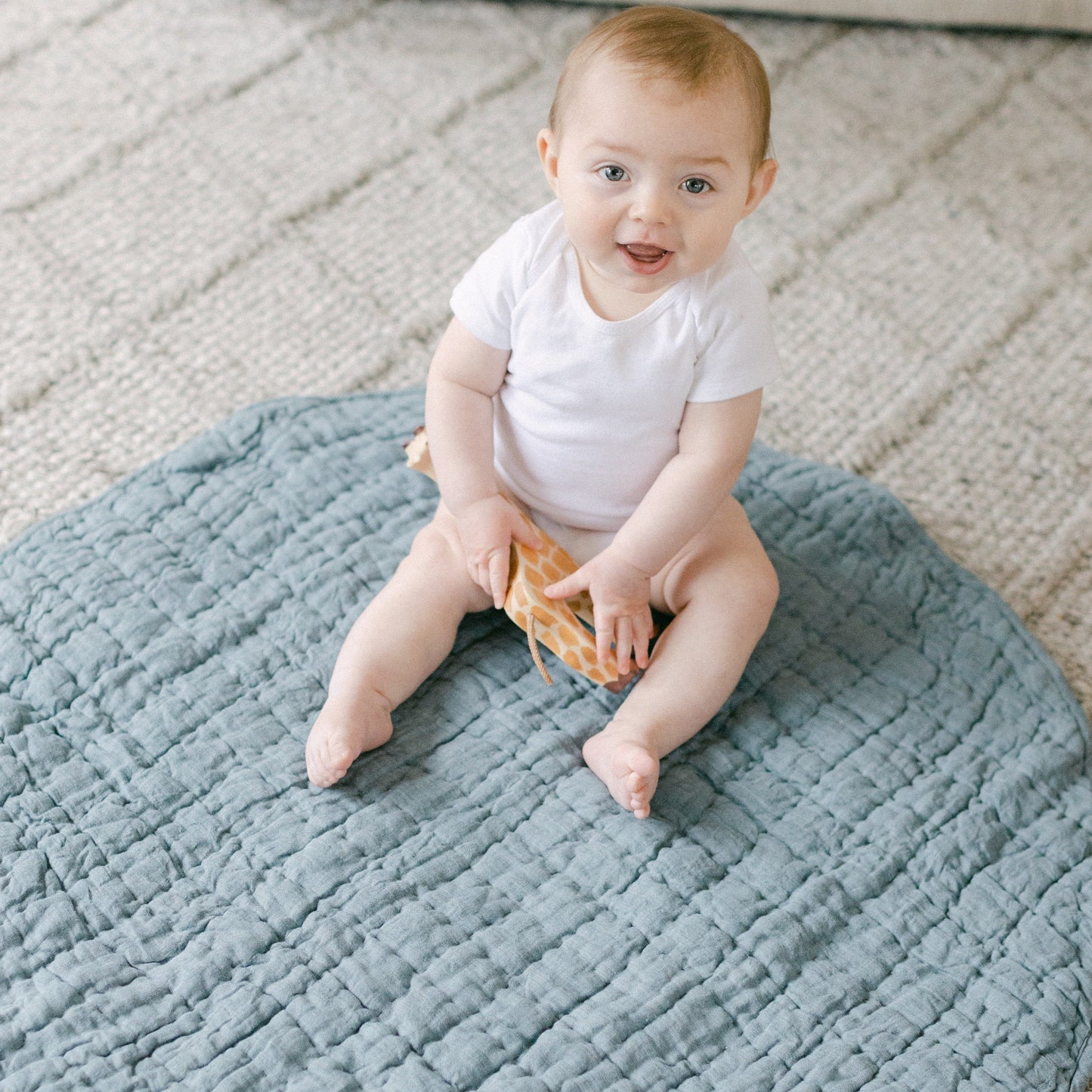 Quilted Linen/Cotton Play Mat - Denim