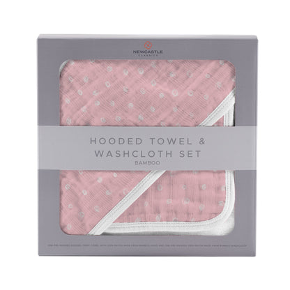 Pink Pearl Polka Dot Hooded Bamboo Towel and Washcloth Set