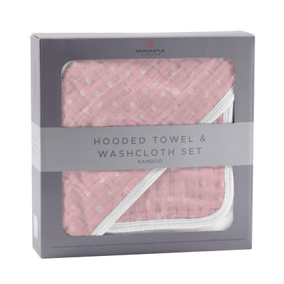 Pink Pearl Polka Dot Hooded Bamboo Towel and Washcloth Set