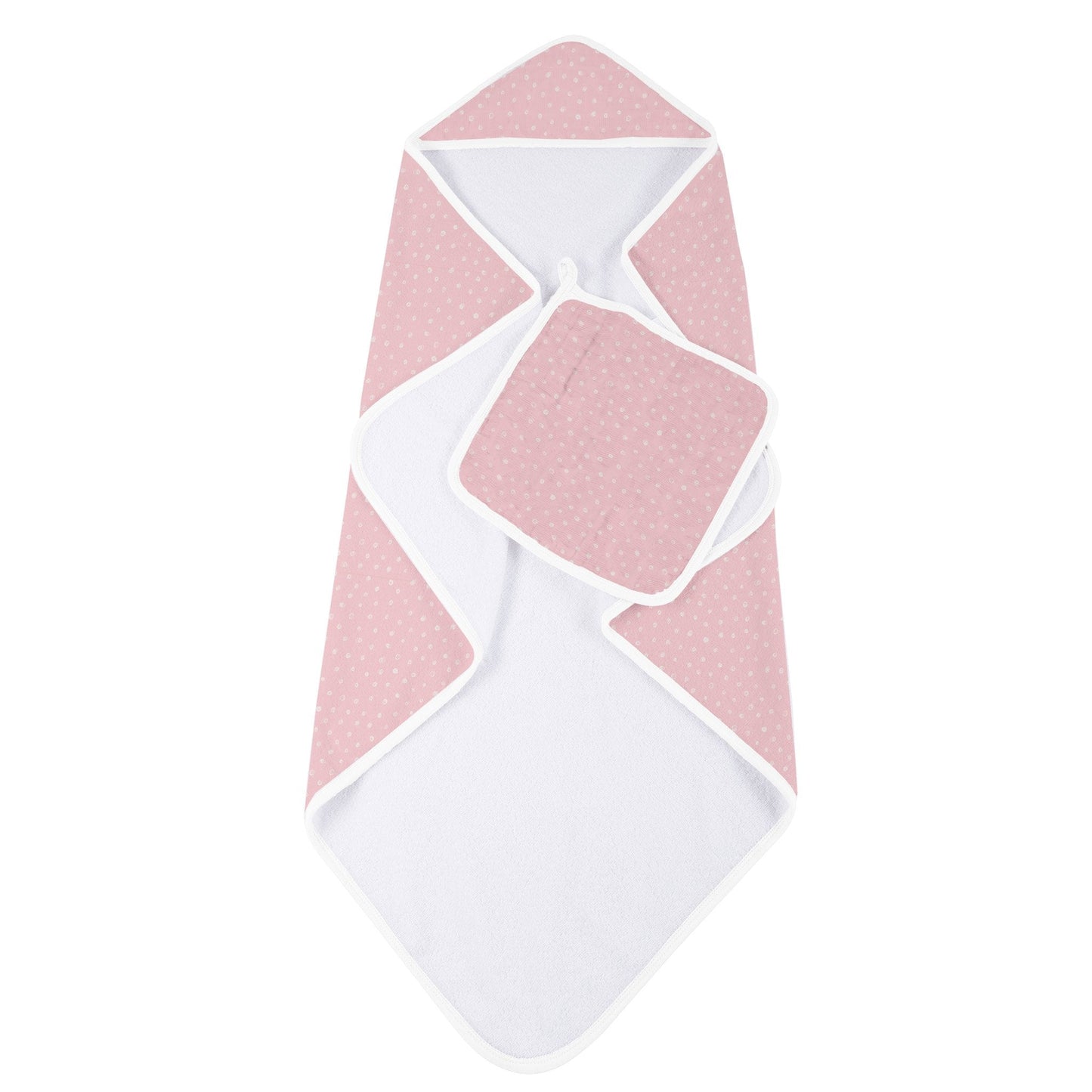 Pink Pearl Polka Dot Hooded Bamboo Towel and Washcloth Set