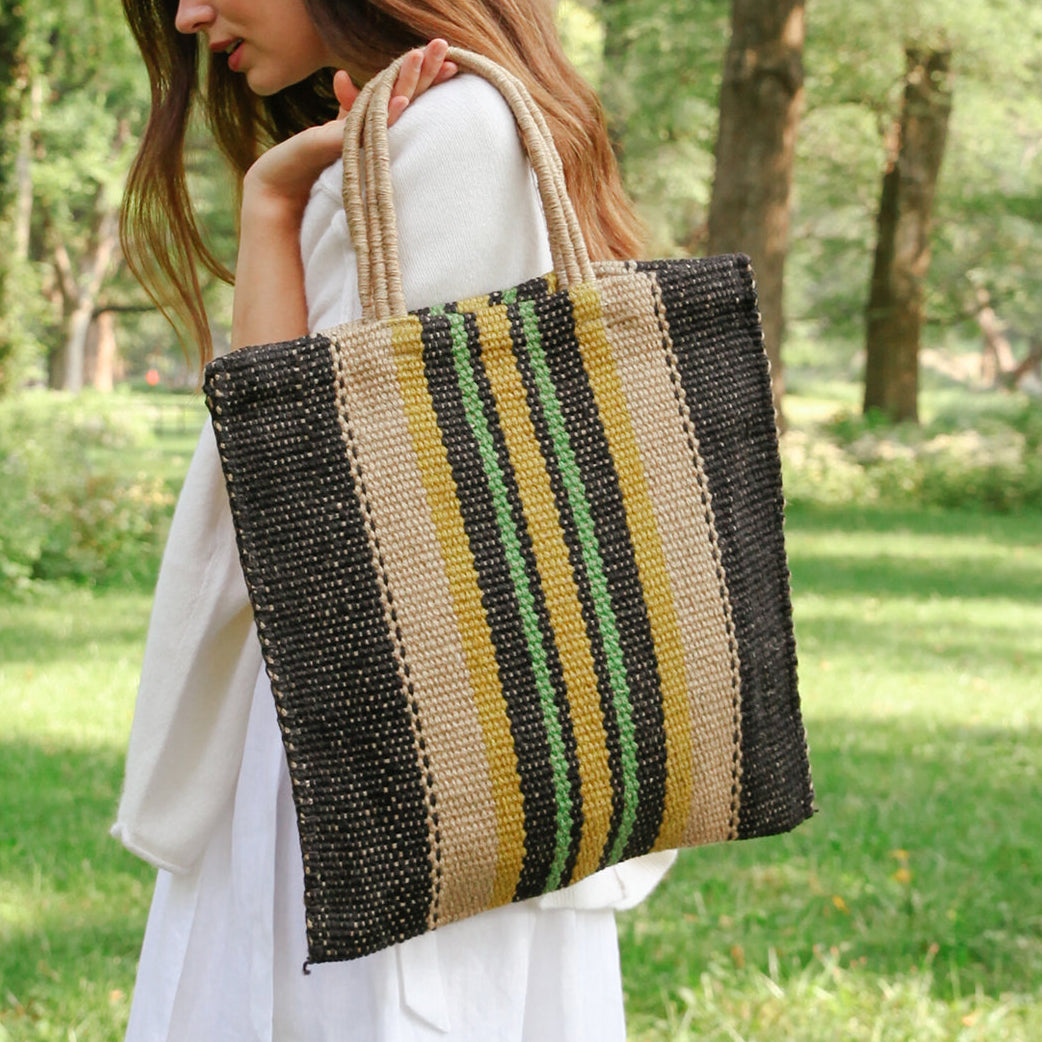 Dora Jute Tote Bag - Multi Navy