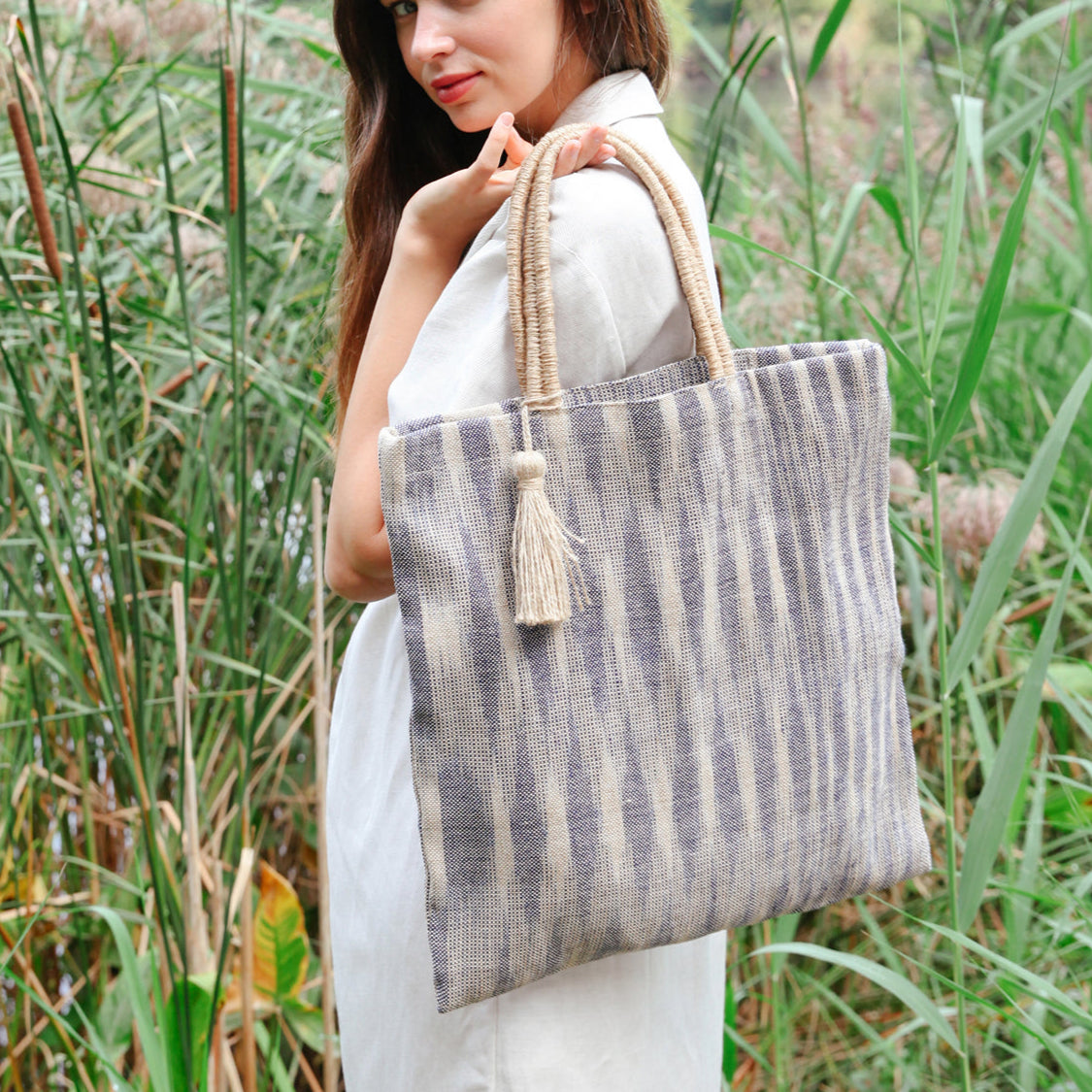 Nadi Jute Tote Bag - Blue