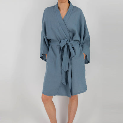 Leia Mid-Length French Linen Robe