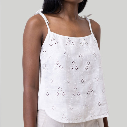 Tie-up Camisole in White Embroidery