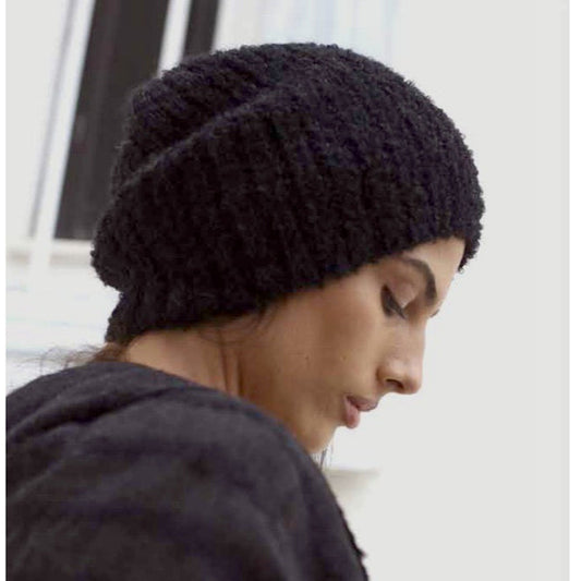 Black Loop Knit Alpaca Beanie