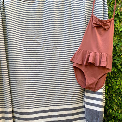 Fethiye Striped Cotton Blanket Throw - Blue