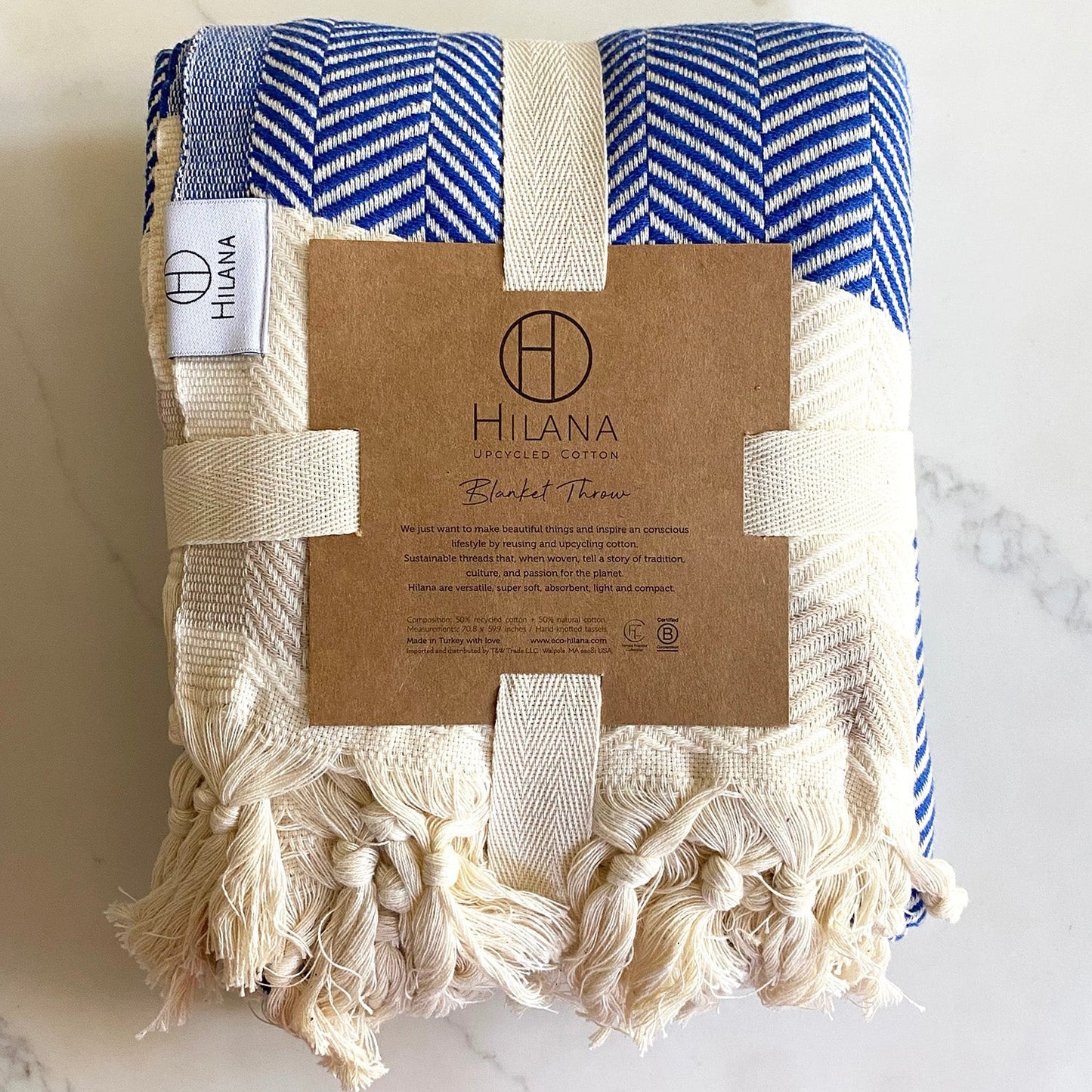 Pipa Sustainable Hand-loomed Cotton Throw Blanket - Blue