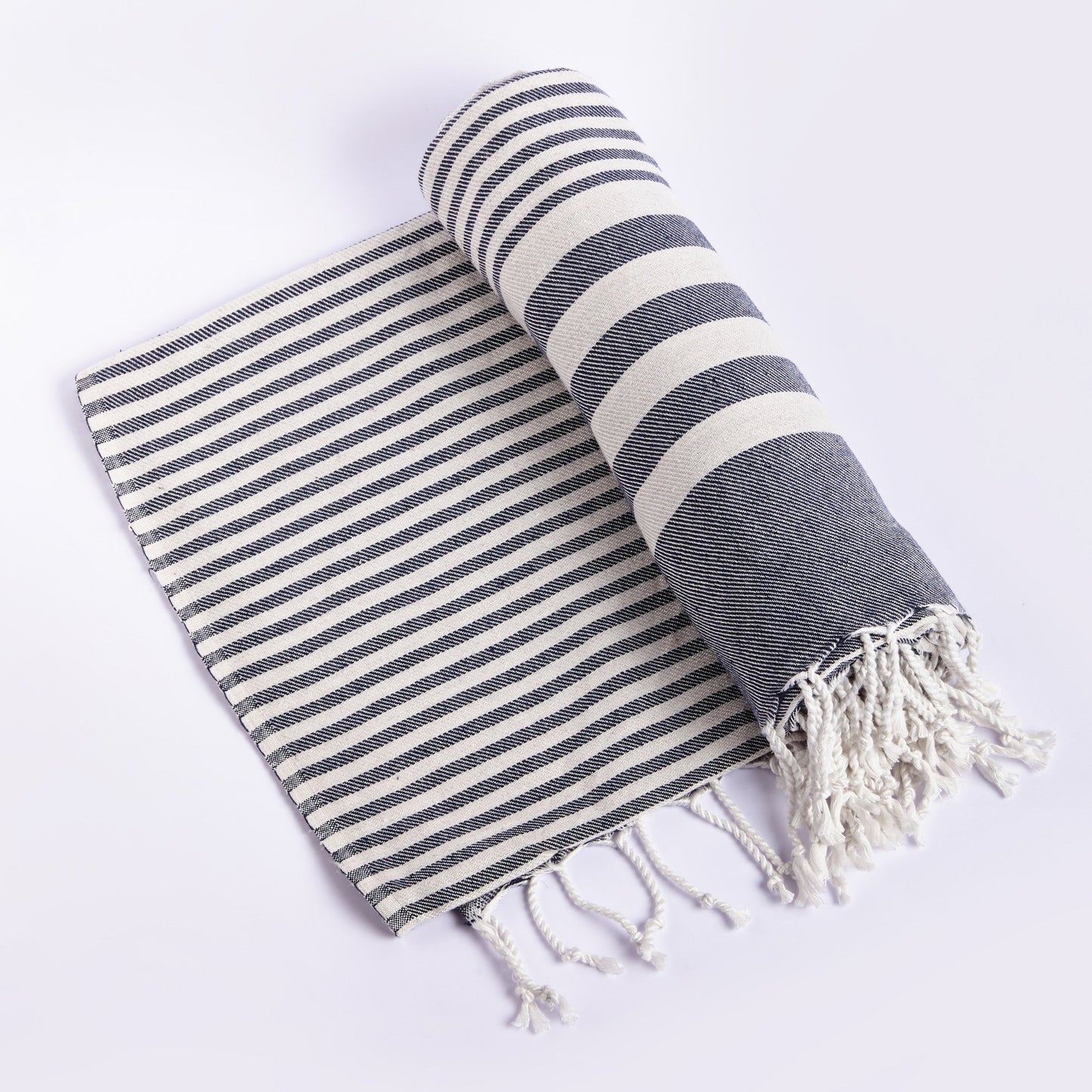 Fethiye Striped Cotton Blanket Throw - Blue