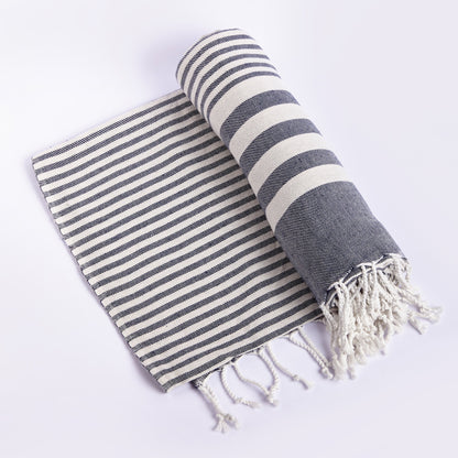 Fethiye Striped Cotton Blanket Throw - Blue