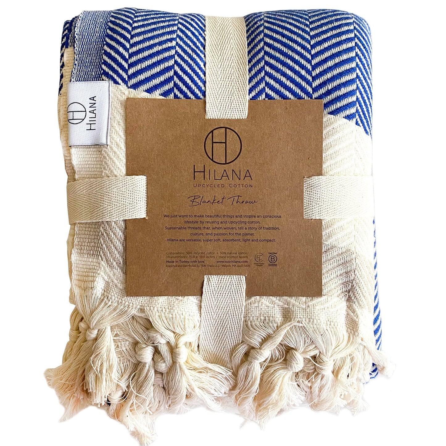 Pipa Sustainable Hand-loomed Cotton Throw Blanket - Blue