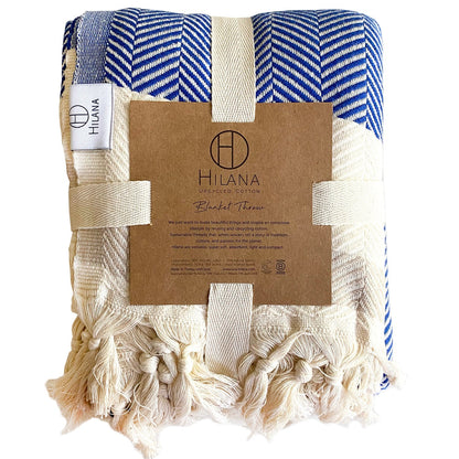 Pipa Sustainable Hand-loomed Cotton Throw Blanket - Blue