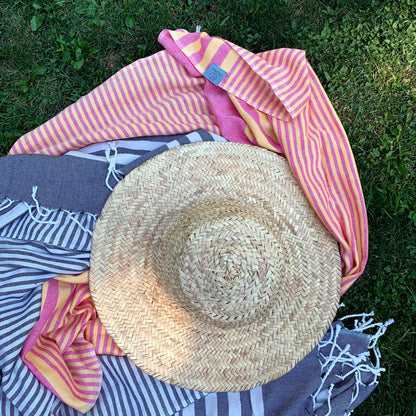 Fethiye Striped Cotton Blanket Throw - Blue