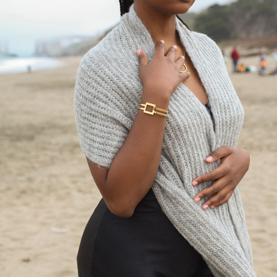 Chunky Gray Knit Alpaca Scarf