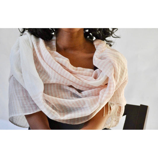 Airy Cotton Stripe Scarf - Blush