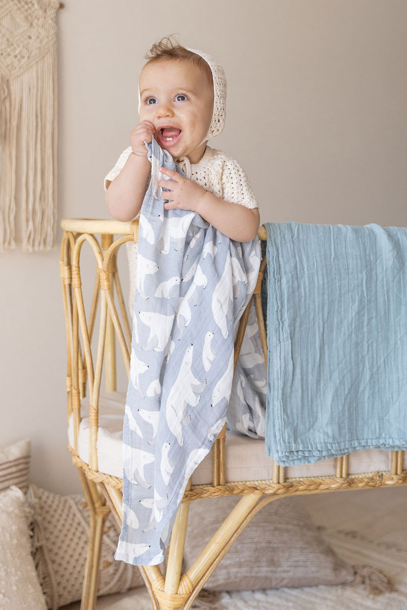Snuggle Wrap Blue Swaddle Blanket Set - Bamboo/Cotton