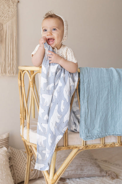 Snuggle Wrap Blue Swaddle Blanket Set - Bamboo/Cotton