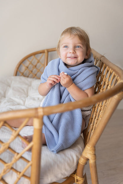 Deluxe Blue Knit Blanket - Cotton