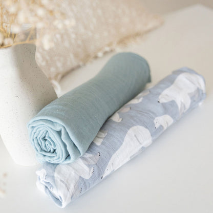 Snuggle Wrap Blue Swaddle Blanket Set - Bamboo/Cotton
