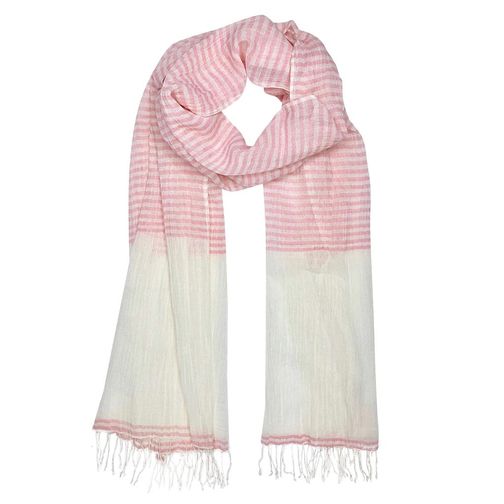Airy Cotton Stripe Scarf - Blush