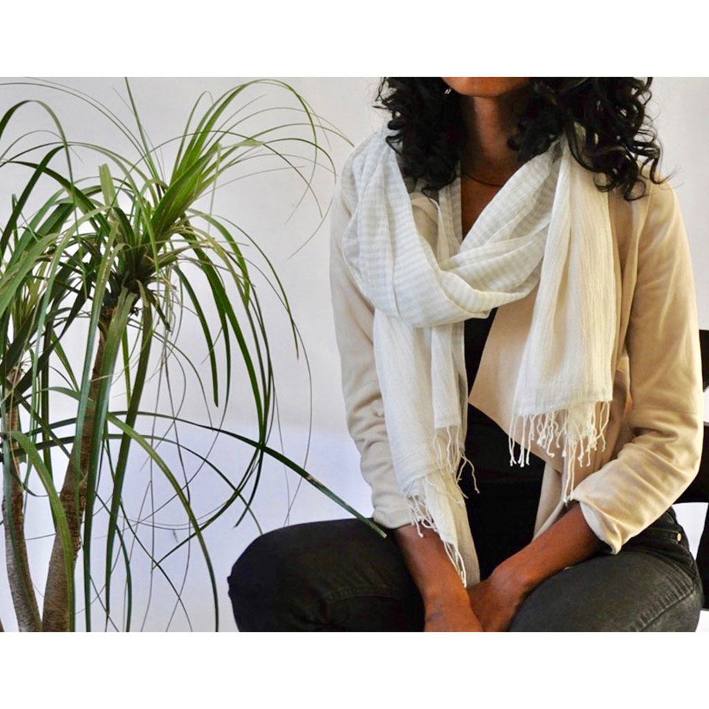 Airy Cotton Stripe Scarf - Blush